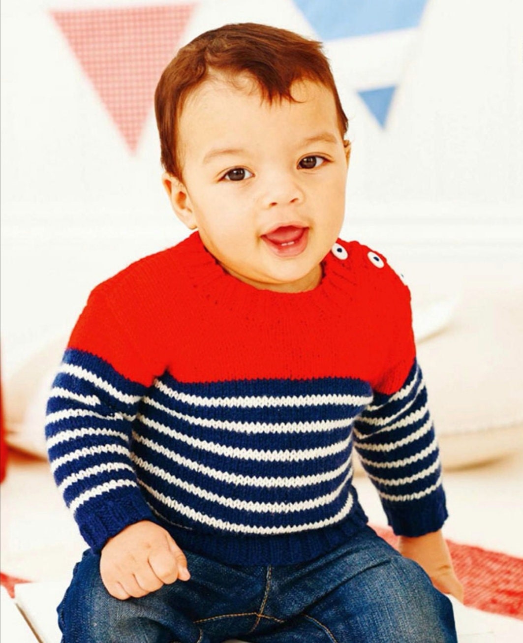 Handgestrickte Baby Pullover Rot, Weiss & Blau Acryl Pullover Gestreift Handgestrickte Baby Pullover Rot, Weiss & Blau Acryl Pullover Gestreift von HandmadeBabyStore