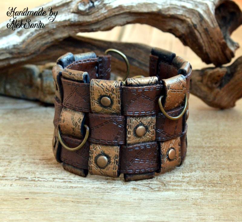 Braun Und Bronze Boho Armreif Einzigartige Ungewöhnliche Chunky Herbst Schmuck Aus Polymer Clay von HandmadeByAleksanta