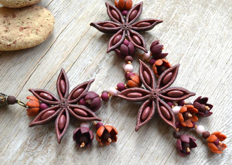 Herbst Stern Anis Statement Halskette - Natur Inspiriert Braun & Orange Hochzeit Schmuck Geschenk von HandmadeByAleksanta
