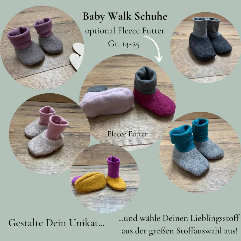 Baby Walkschuhe Walkstiefel Hauschuhe Trageschuhe Babyschuhe Aus Wollwalk /Schurwolle /Handmade Stoffauswahl Und Größe 14-25 von HandmadeByMamaMia