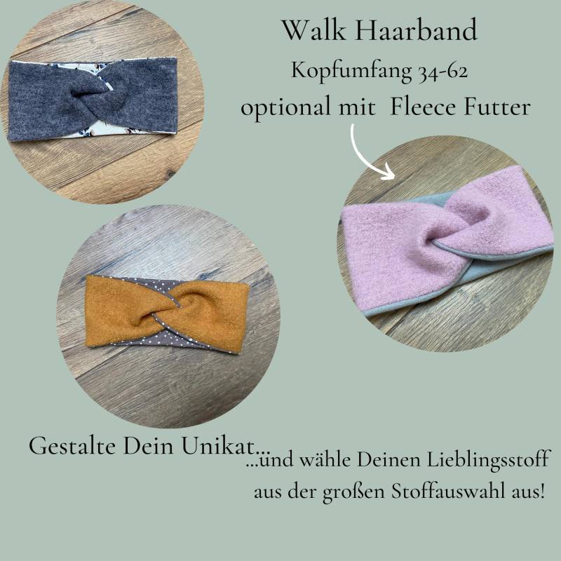 Gefüttertes Winter Walk Wollwalk Haarband/Stirnband in Eigenem Design Nach Stoffauswahl Und Diverse Größen Für Kinder Damen Fleece von HandmadeByMamaMia