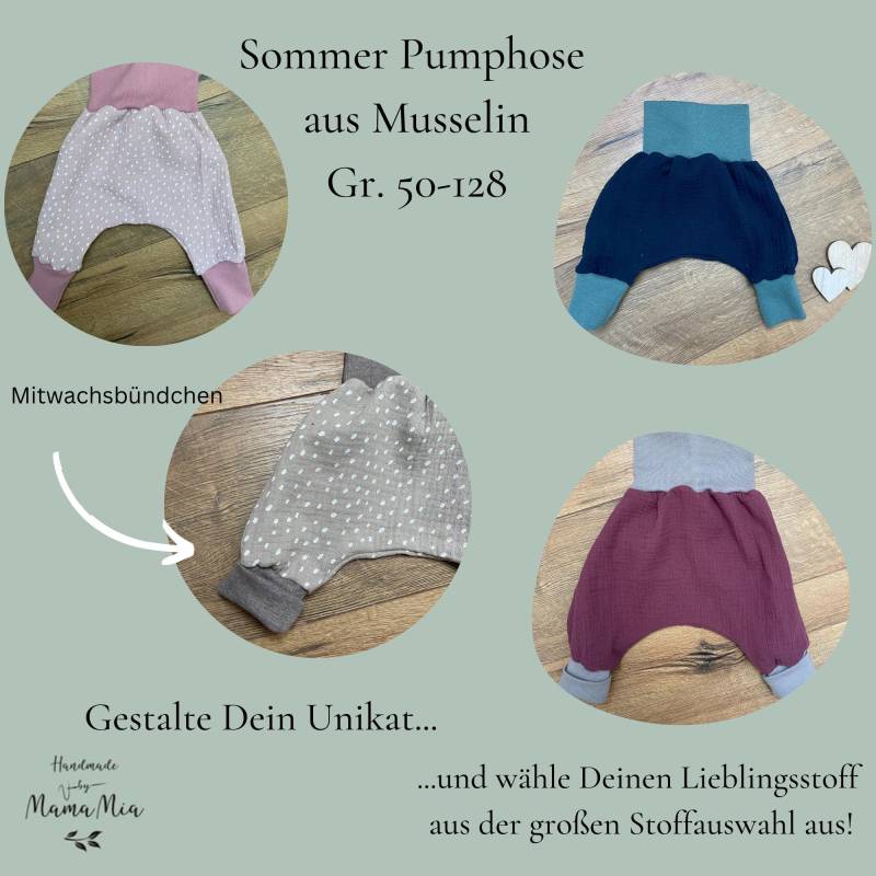 Leichte Musselin Sommer Pumphose // Mitwaschshose Größe 50-128 Handmade in Wunschgroße Und Wunschstoff - Große Stoffauswahl von HandmadeByMamaMia