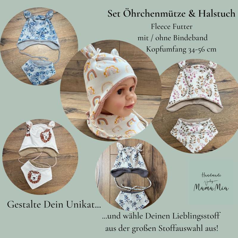 Set Baby Öhrchenmütze/Babymütze/ Kindermütze Mit Halstuch Und Warmen Fleece Futter Handmade Stoffauswahl Wunschgröße Wintermütze von HandmadeByMamaMia
