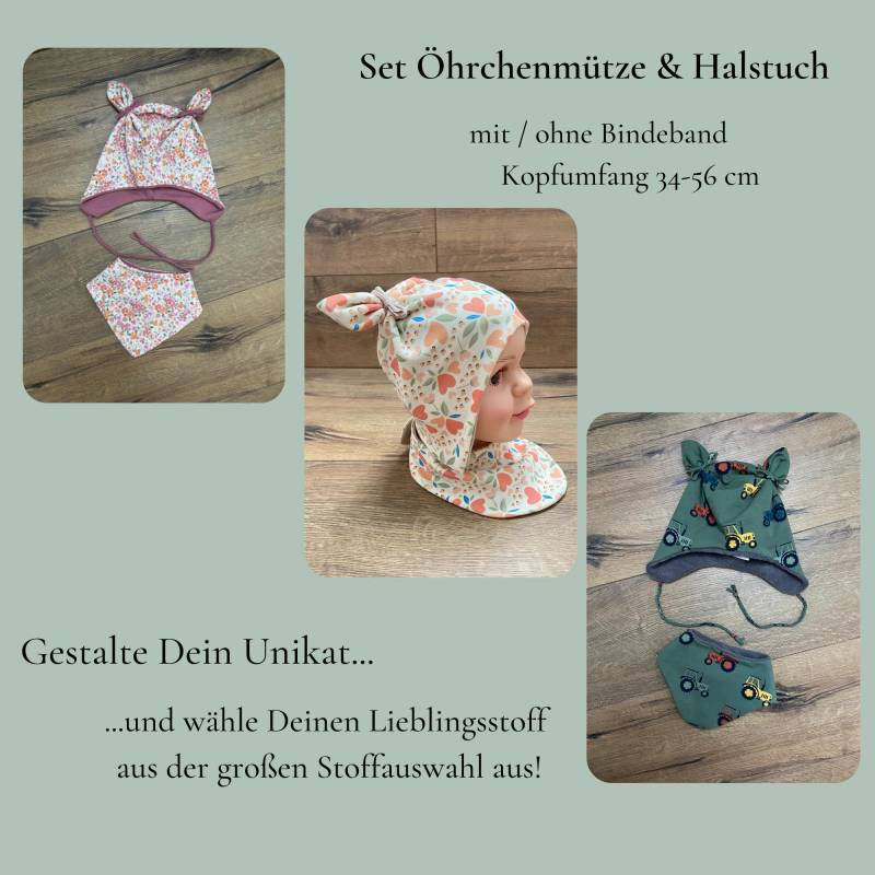 Set Baby Öhrchenmütze/Babymütze Kindermütze Mit Halstuch Handmade Stoffauswahl Und Wunschgröße Bindemütze Für Herbstmütze Frühlingsset von HandmadeByMamaMia