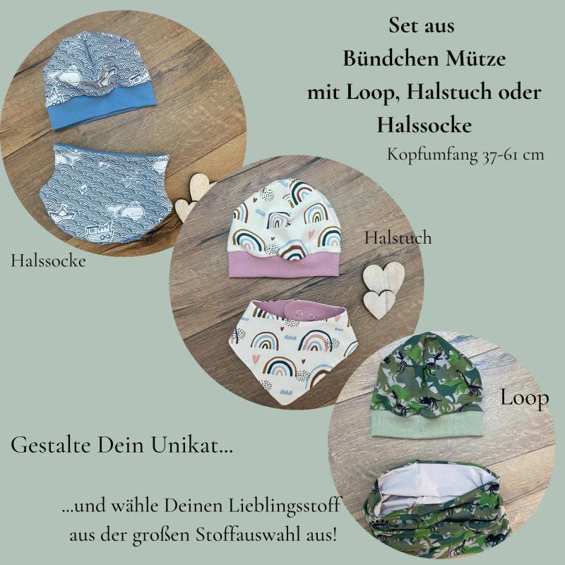 Set Mütze Mit Bündchen/Bündchenmütze Und Halstuch Halssocke Nach Wunschgröße Ku 44-58 Dünne Übergangsmütze Frühlingsmütze Sommermütze von HandmadeByMamaMia