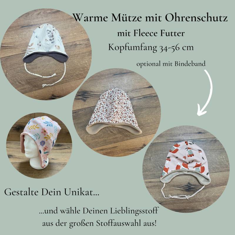 Warm Gefütterte Babymütze/ Kindermütze Ku 36-56 Jerseymütze Mit Baumwoll - Fleece in Wunschgröße Und Wunschstoff Herbstmütze/Wintermütze von HandmadeByMamaMia