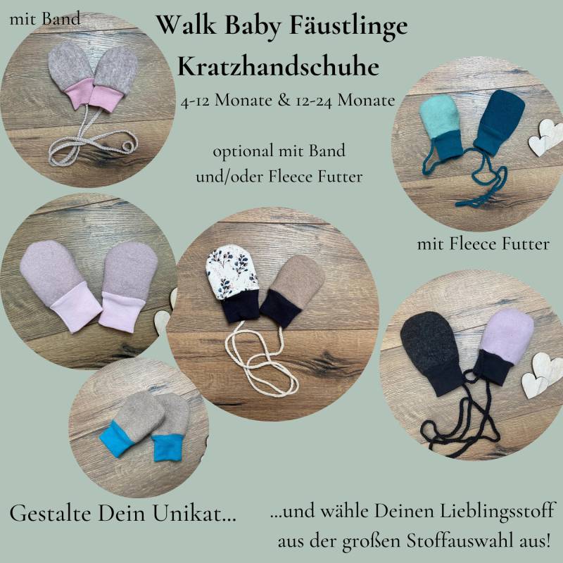 Winter/Herbst Handschuhe Walk Baby Fäustlinge Aus Wollwalk Futter Mit Jersey Oder Fleece Diverse Größen Und Stoffauswahl von HandmadeByMamaMia