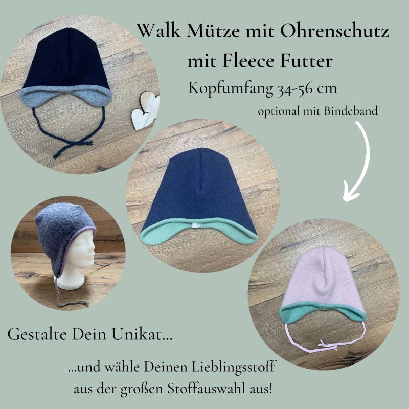 Winter Walkmütze Mit Fleece Futter Herbst Babymütze Und Kindermütze Kopfumfang 34-56 Wollwalk/Schurwolle in Wunschgröße Wunschstoff von HandmadeByMamaMia