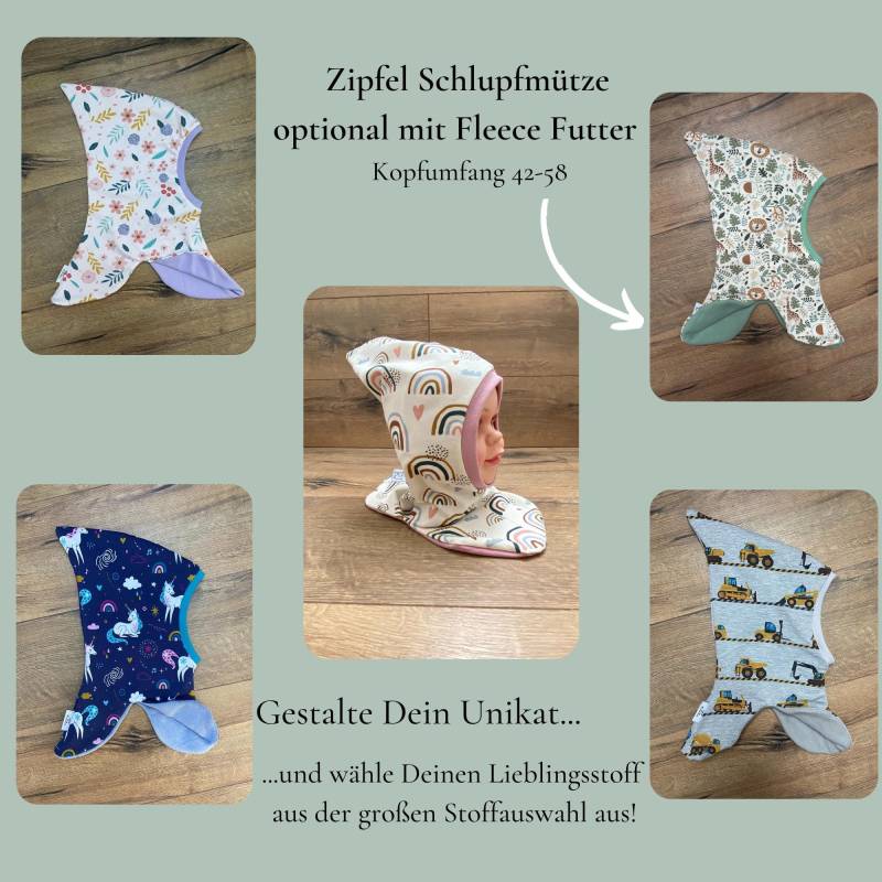 Zipfel Schlupfmütze Zwergenmütze Doppellagig Aus Jersey Optional Mit Baumwoll Fleece Gefüttert Handmade Wunschstoff Kopfumfang 42-58cm von HandmadeByMamaMia
