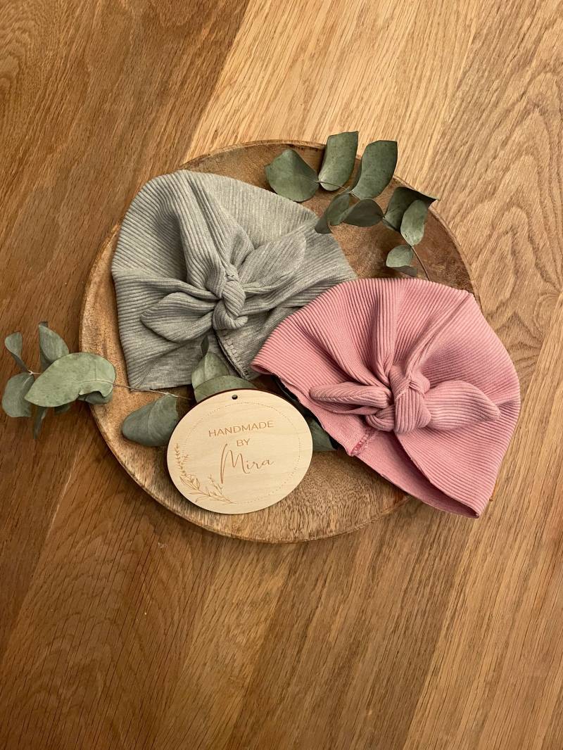 Baby Handmade Knotenmütze Turbanmütze Turban Mütze Rippjersey Ripp Jersey Schleife Rib von HandmadeByMira2