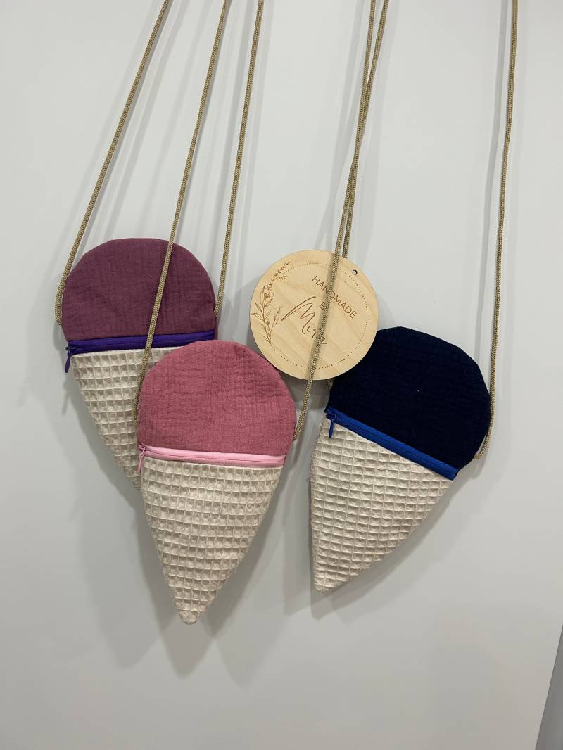 Eistasche Tasche Umhängetasche Waffelstoff Musselin Geschenk Kind Geburtstag Einschulung Geldbeutel Geldbörse Baumwolle von HandmadeByMira2