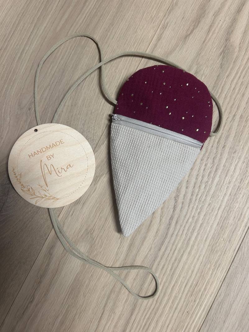 Eistasche Tasche Umhängetasche Waffelstoff Musselin Geschenk Kind Geburtstag Einschulung Geldbeutel Geldbörse Baumwolle von HandmadeByMira2