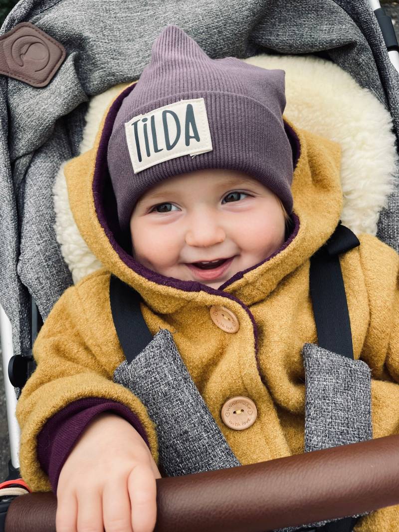Handmade Baby Kinder Hipster Beanie Ripp Geschenk Winter Herbst Mütze Name Personalisiert Rib Jersey von HandmadeByMira2