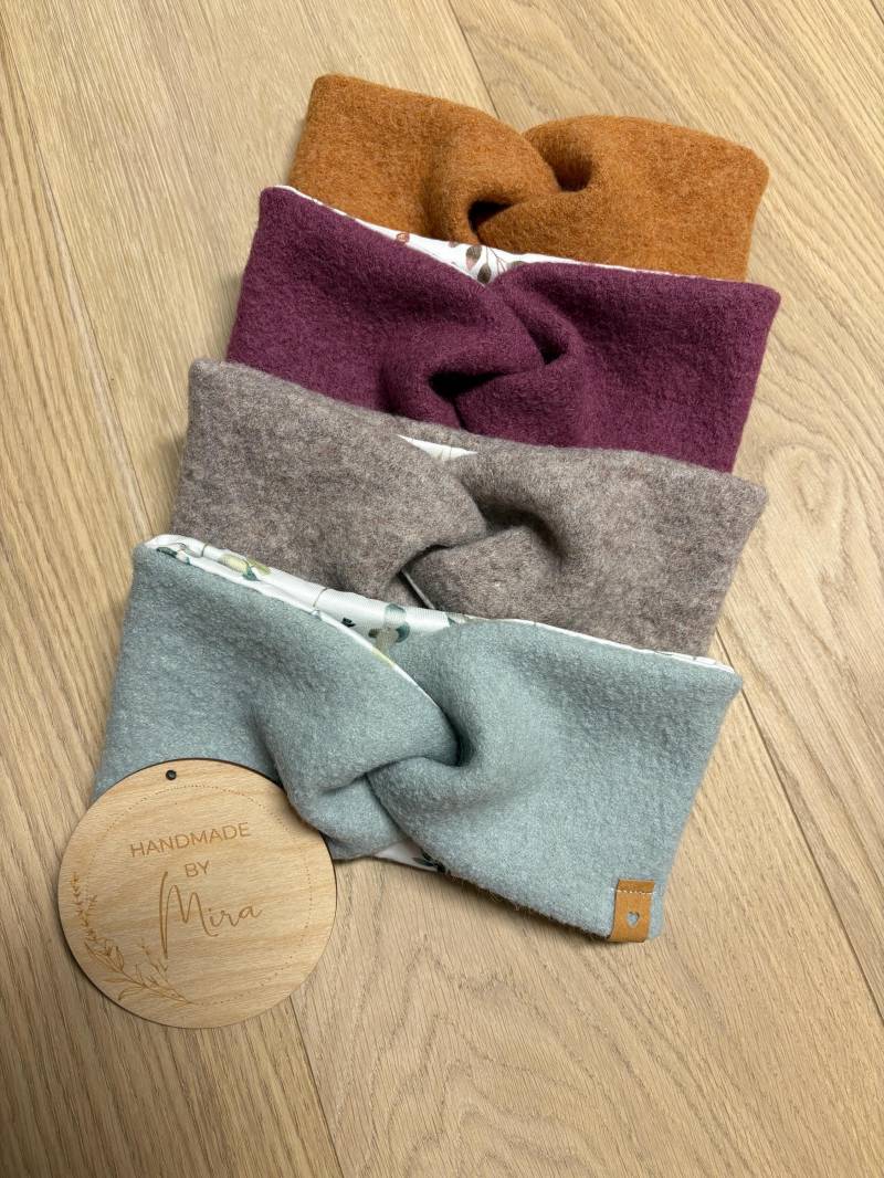 Handmade Baby Kinder Mama Damen Walkstirnband Stirnband Knotenstirnband Jersey Wollwalk Geschenk Geburtstag Geburt Weihnachten Herbst Winter von HandmadeByMira2