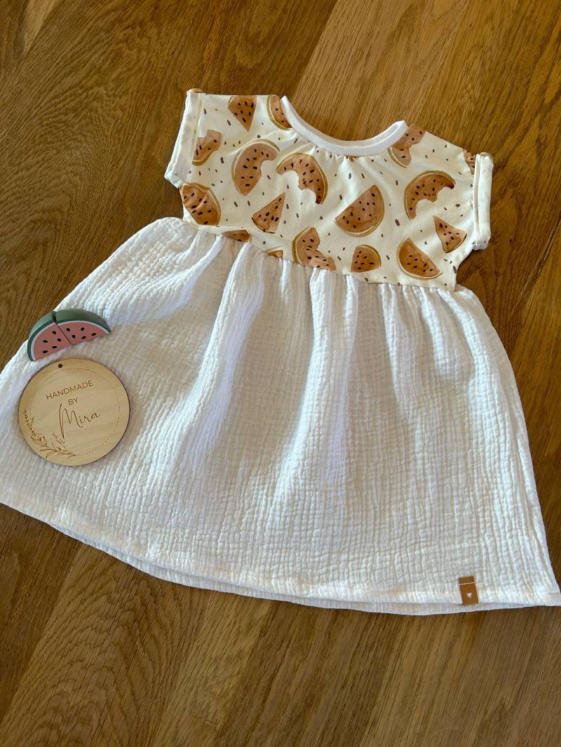 Handmade Baby Kinder Musselin Jersey Kleid Weiß Melone Ostern Taufe Geschenk von HandmadeByMira2