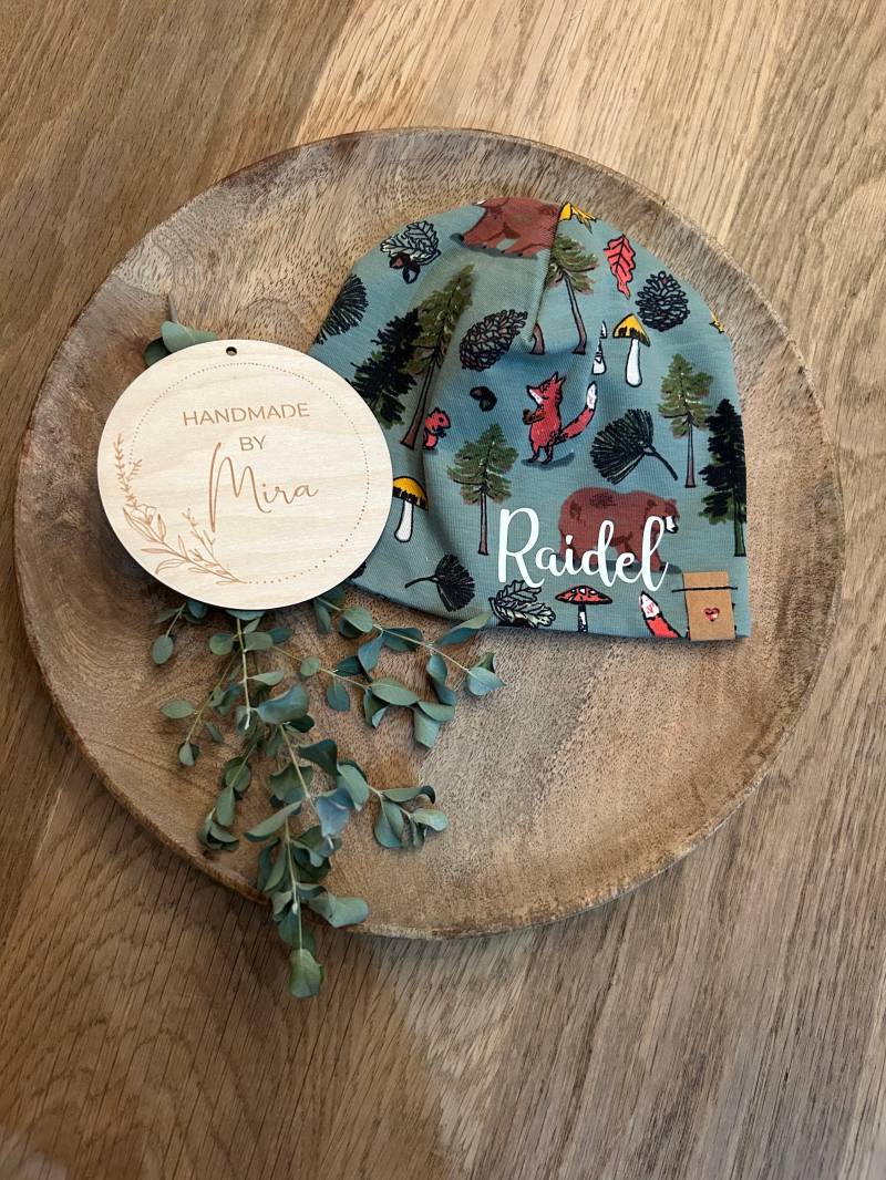 Handmade Baby Mütze Wendemütze Beanie Jersey Geschenk Herbst Winter Personalisiert Mit Name von HandmadeByMira2