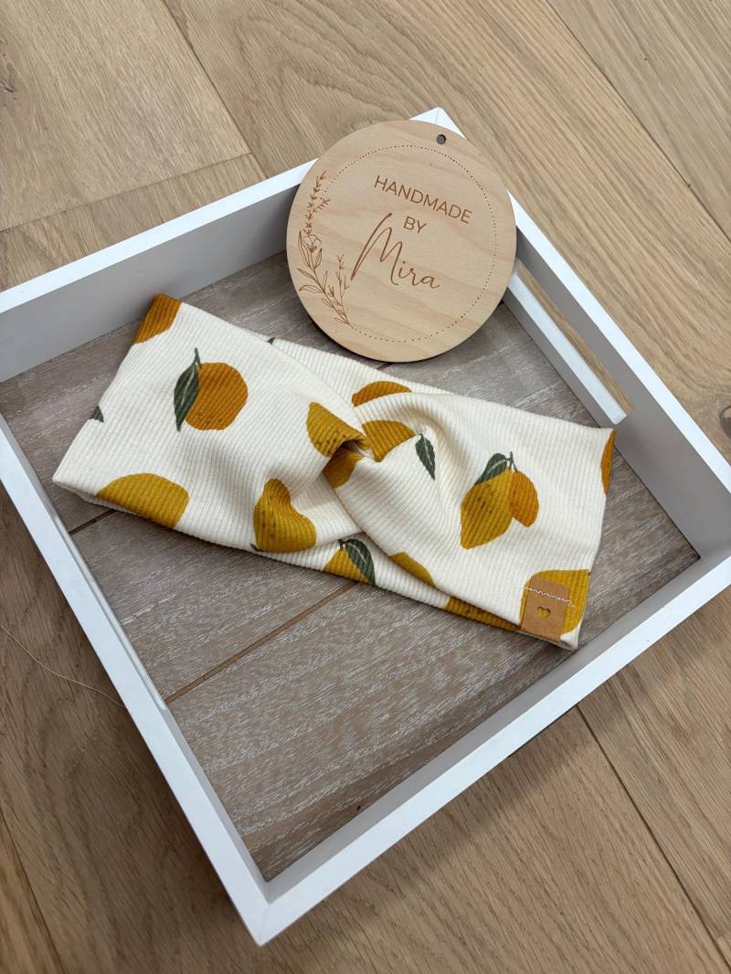Handmade Damen Kinder Baby Stirnband Haarband Ripp Herbst Winter Geschenk Weihnachten Mama Knotenstirnband Knotenband Rib Zitrone Partnerloo von HandmadeByMira2