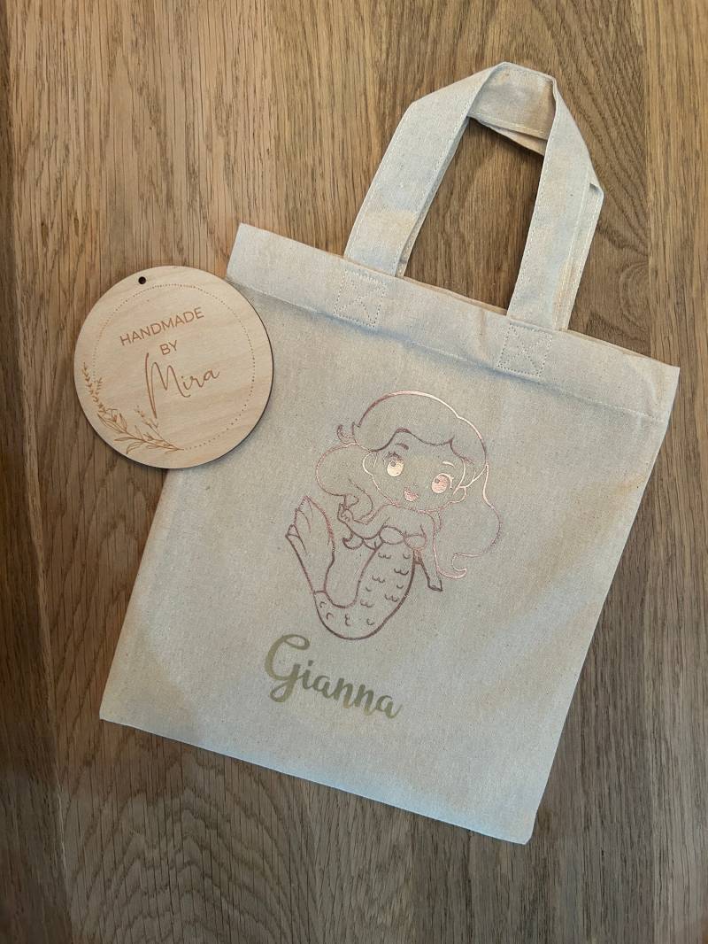 Kindertasche Jutebeutel Turnbeutel Stoffbeutel Stofftasche Kinderbeutel Meerjungfrau Geschenk Geburtstag Geburt Personalisiert Name Kinder von HandmadeByMira2