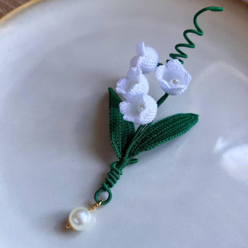 Handgemachte Häkeln Maiglöckchen Brosche 925 Silber von HandmadeByRuru