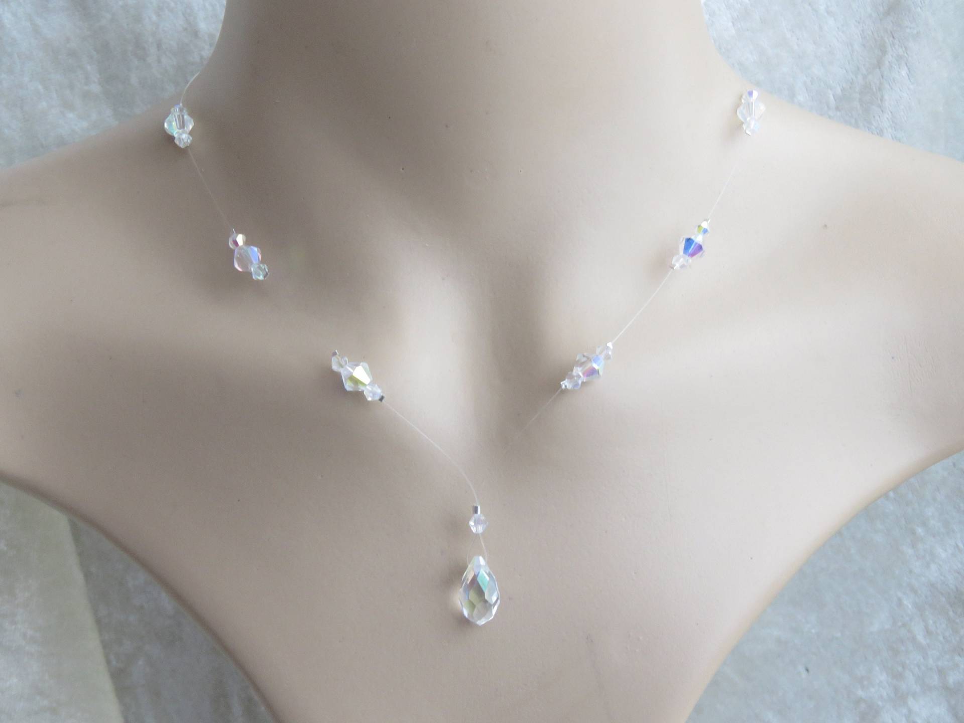 925 Sterling Silber Ab Glas Kristall Invisible Transparent Halskette. Floating Illusion Hochzeit, Brautjungfern 925 Sterling Silber Ab Glas Kristall Invisible Transparent Halskette. Floating Illusion Hochzeit, Brautjungfern von HandmadeBySo