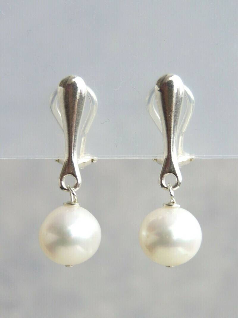 925 Sterling Silber Clip On Süßwasserperlen Ohrringe Für Nicht Durchbohrte Ohren. Gold Vermeil Ohrclips. Weiße Perlen Baumeln Tropfen von HandmadeBySo