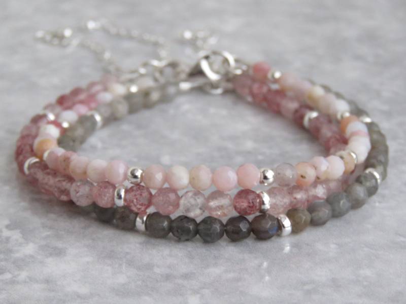 Stapelbares Edelstein Armband. 925 Sterling Silber Armband Mit Verlängerungskette. Wählen Sie Ihre Edelsteine Rubin Quarz, Opal, Labradorit von HandmadeBySo