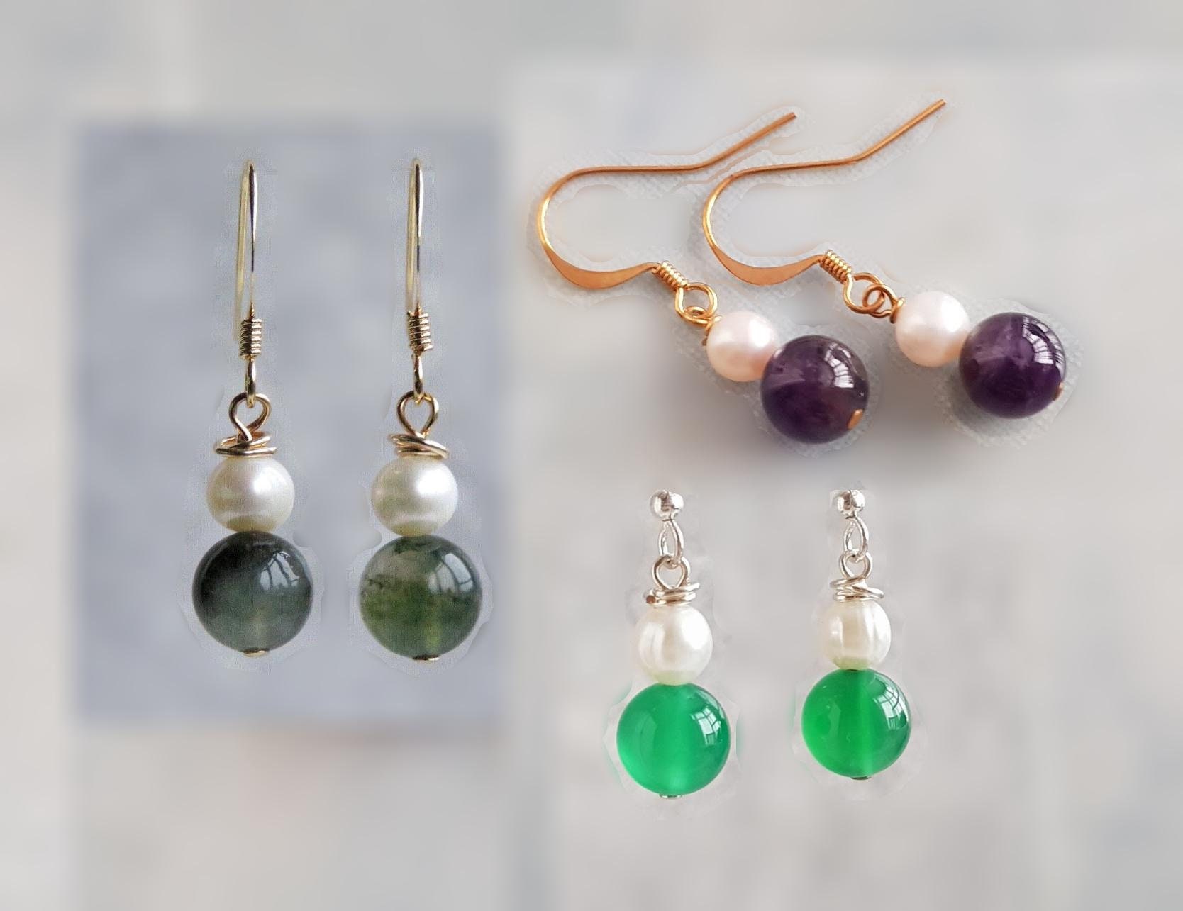 Süßwasser Perle & Edelstein Ohrringe. Gold, Silber, Rose Vergoldet Ohrring. Moosachat, Lila Amethyst, Rubin Quarz Ohrhaken-Ohrringe Süßwasser Perle & Edelstein Ohrringe. Gold, Silber, Rose Vergoldet Ohrring. Moosachat, Lila Amethyst, Rubin Quarz Ohrhaken-Ohrringe von HandmadeBySo