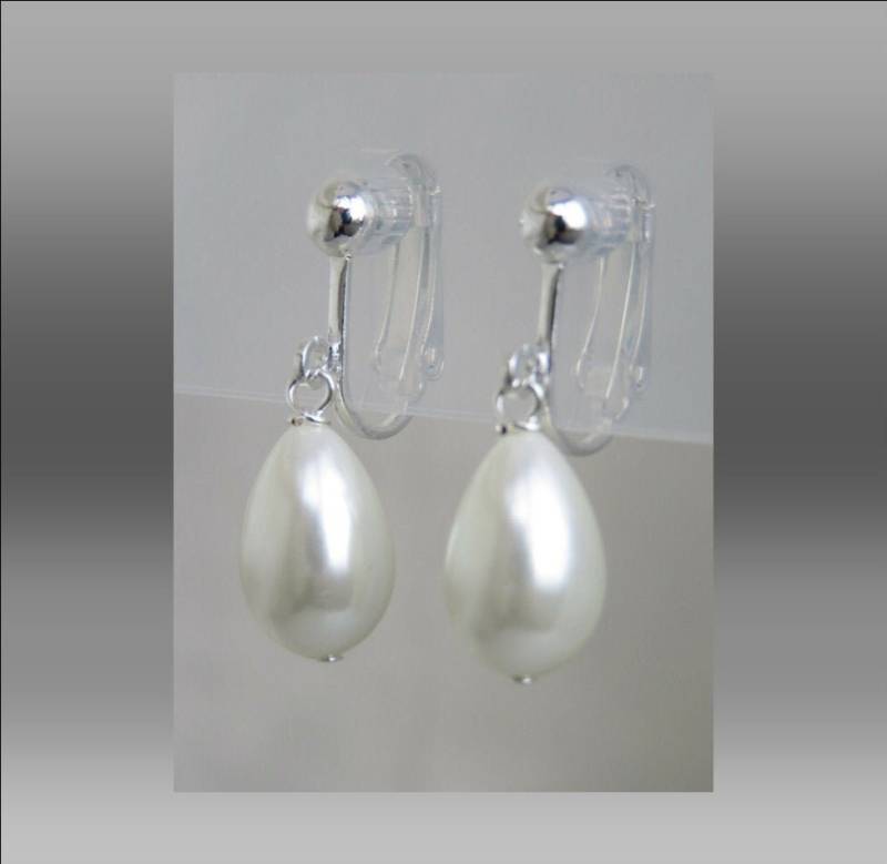 Teardrop Perlen-Ohrclips Für Nicht Durchbohrte Ohren. Gold, Silber Oder Rose Gold Plated Tropfen Ohrringe Elfenbein Oder Weiss Glas Perlen von HandmadeBySo