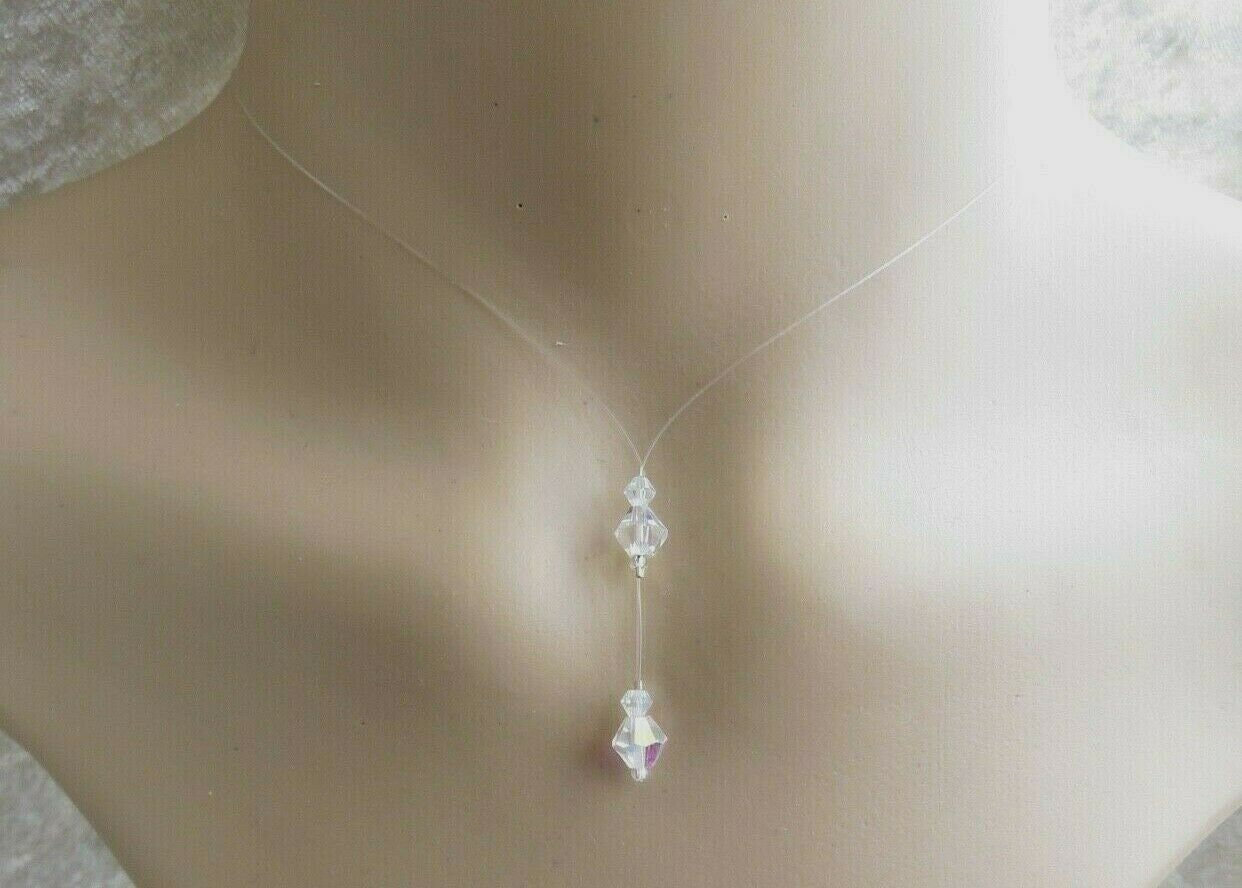 Versilberte Floating Illusion Crystal Halskette. Einfache Ab Glaskristall Unsichtbare Durchscheinende Hochzeit, Brautjungfern, Abschlussball-Party Versilberte Floating Illusion Crystal Halskette. Einfache Ab Glaskristall Unsichtbare Durchscheinende Hochzeit, Brautjungfern, Abschlussball-Party von HandmadeBySo