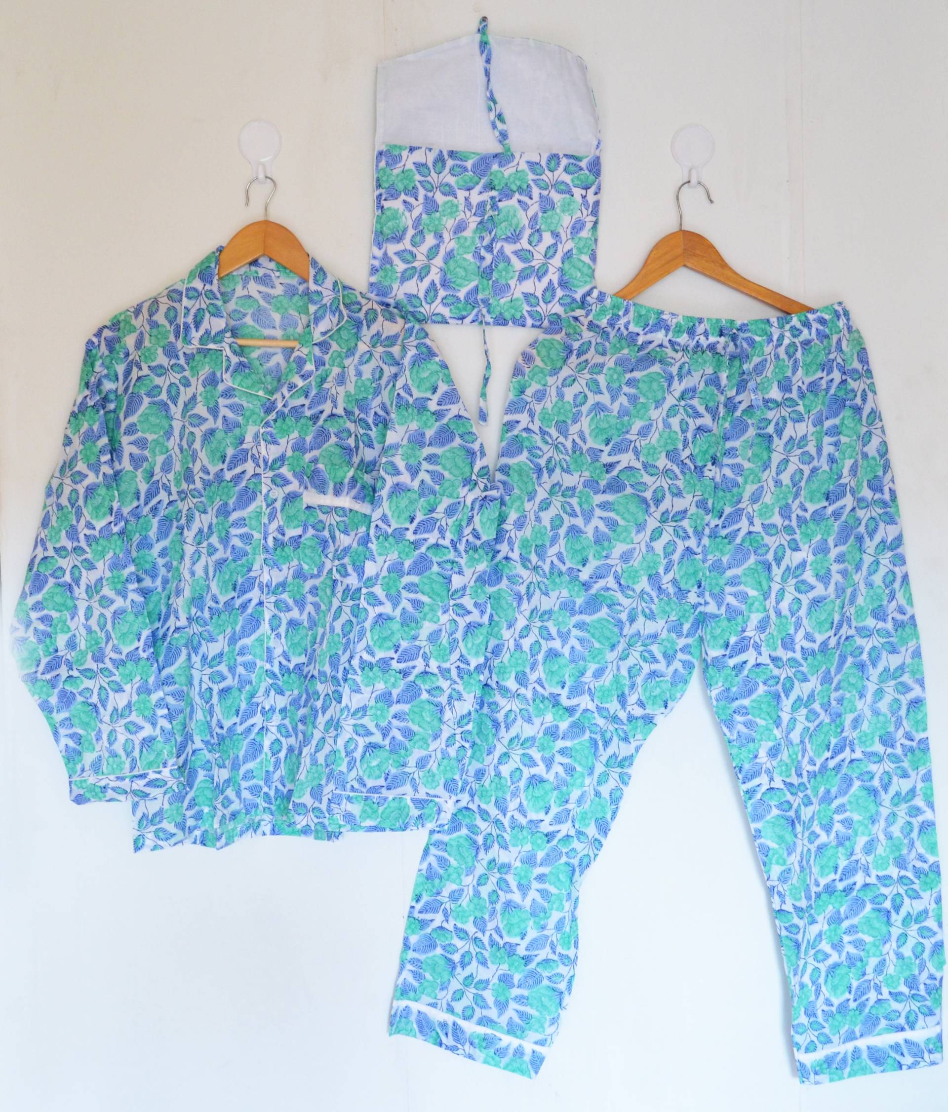 Schlafanzug Block Print Nachtkleid Aus Reiner Baumwolle Handmade Pyjama Set, Hose Shirt Gedruckt Leichtes Kleid, Frauen Nachtwäsche Kleid Mit Shorts von HandmadeFabricShop