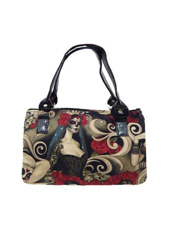 Handgemachte Handtasche Arzttasche Mit "Las Elegantes" Muster Satchel Style, Baumwollstoff, Neu von HandmadeFashion