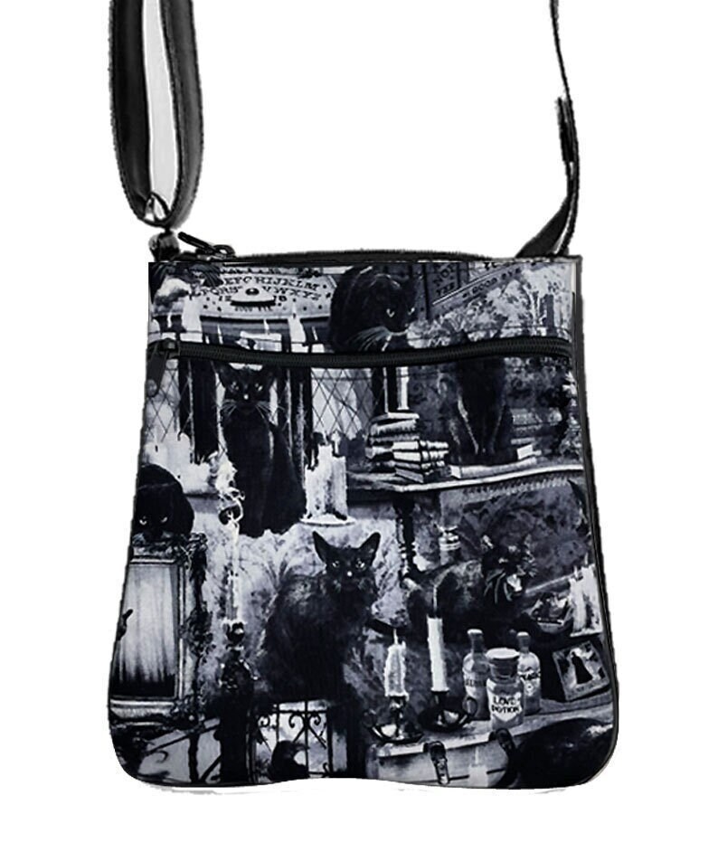 Handgemachte Handtasche Crossover Body Bag Mit "Black Cats Hunted Homes" Muster Schultertasche Handtasche, Neu von HandmadeFashion