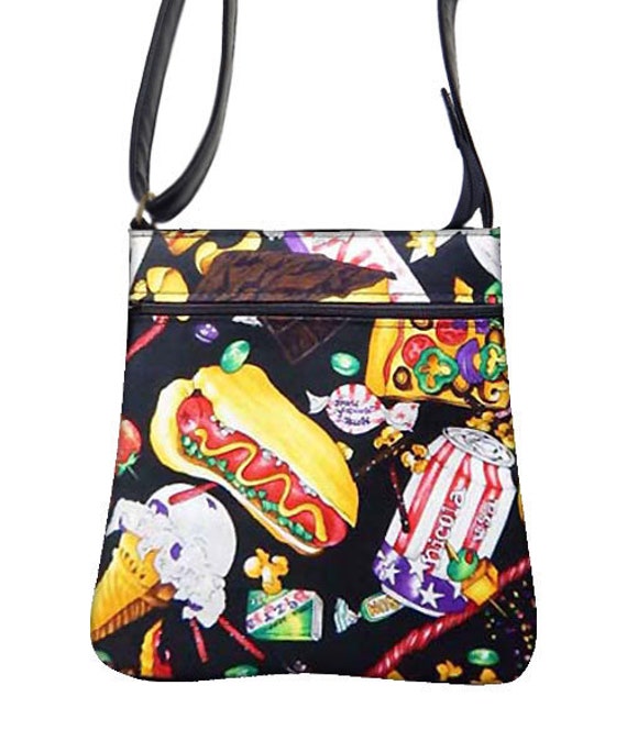 Handgemachte Handtasche Crossover Body Bag Mit "Fastfood" Muster Schultertasche, Neu von HandmadeFashion