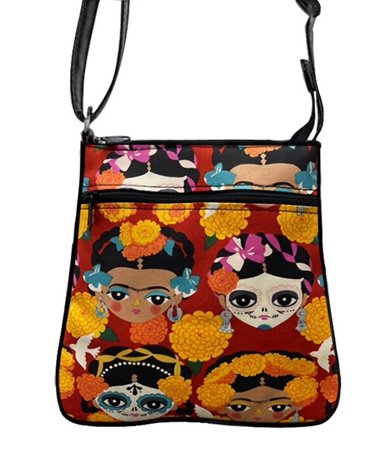 Handgemachte Handtasche Crossover Body Bag Mit "Frida Faces Red" Muster Schultertasche Handtasche, Neu von HandmadeFashion