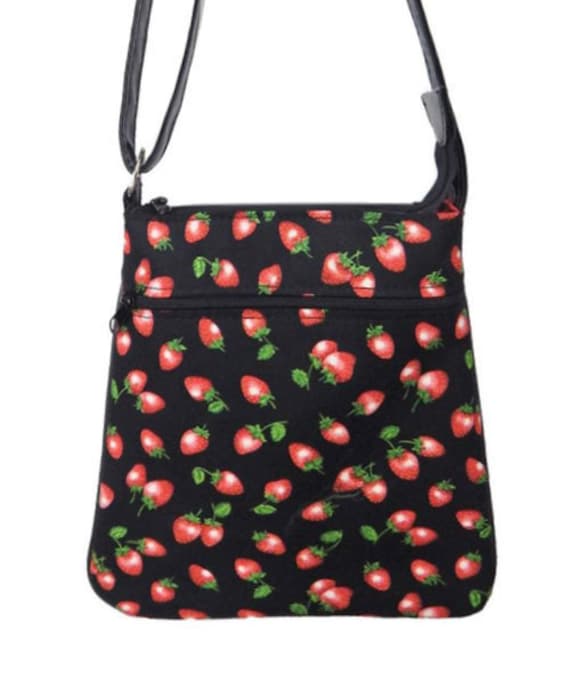 Handgemachte Handtasche Crossover Body Bag Mit "Juicy Strawberries" Fruchtmuster Schultertasche Handtasche, Neu von HandmadeFashion