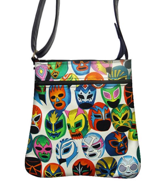 Handgemachte Handtasche Crossover Body Bag Mit "Mascaras De Pelea" Latino Kulturmuster Schultertasche Handtasche, Neu von HandmadeFashion