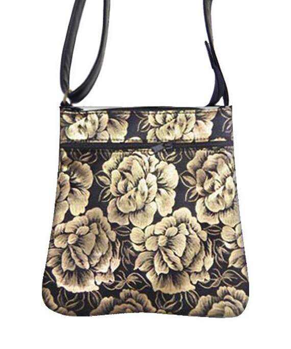 Handgemachte Handtasche Crossover Body Bag Mit "Shiny Gold Flowers" Animal Pattern Schultertasche Handtasche, Neu von HandmadeFashion