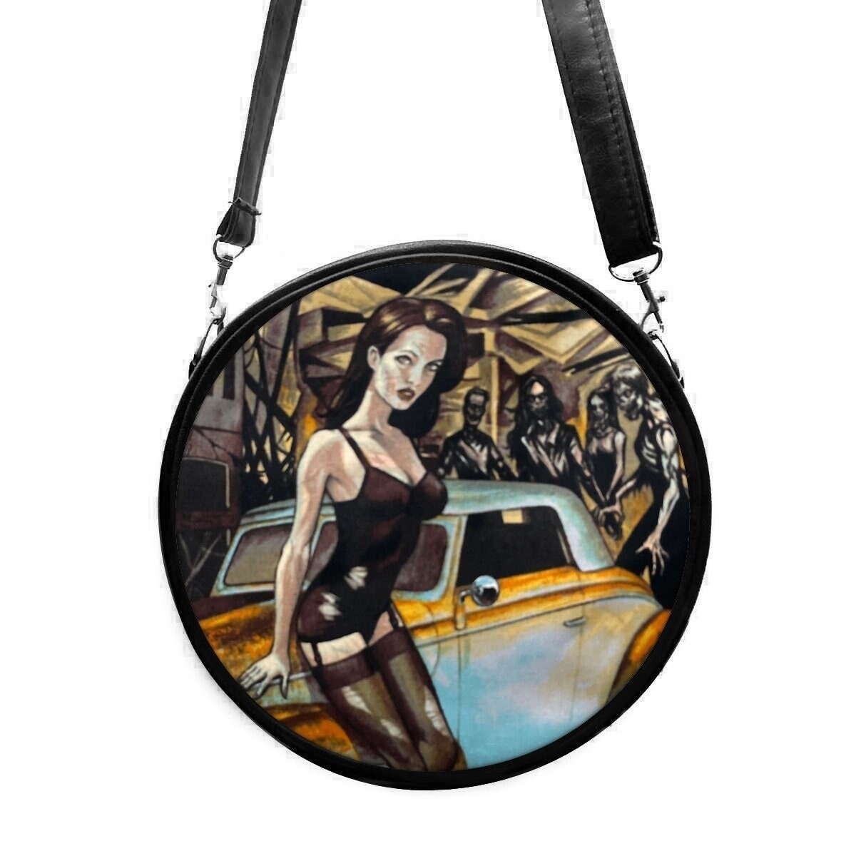 Us Handarbeit Kleine Kreis Handtasche Schultertasche Style Mit "Zombie Apolcalypse" Muster, Selten, Neu von HandmadeFashion