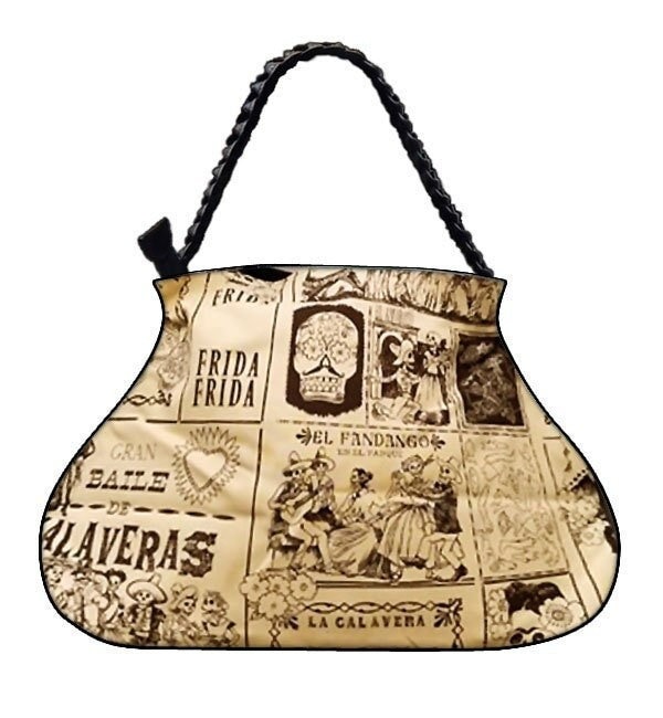 Us Handgemachte Handtasche Große Arzttasche Mit "Baile De Calaveras Vintage" Muster, Handtasche, Geldbörse, Geflochtener Riemengriff, Neu von HandmadeFashion