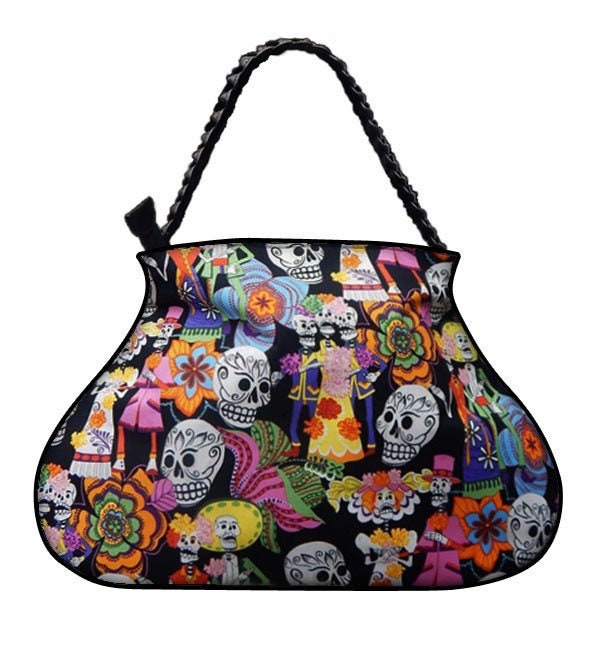 Us Handgemachte Handtasche Große Arzttasche Mit "Los Novios" Gothic Halloween Muster, Handtasche, Geldbörse, Geflochtener Riemengriff, Neu von HandmadeFashion