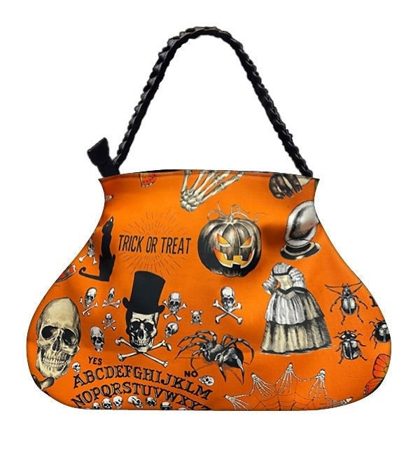 Us Handgemachte Handtasche Große Arzttasche Mit "Quija Seance Orange" Gothic Halloween Muster, Handtasche, Geldbörse, Geflochtener Riemengriff, Neu von HandmadeFashion