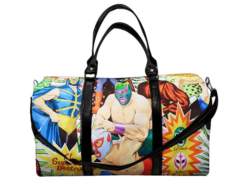 Us Handgemachte Handtasche Große Duffeltasche Satchel Style "Super Lucha Libre" Muster Tasche Geldbörse, Neu von HandmadeFashion