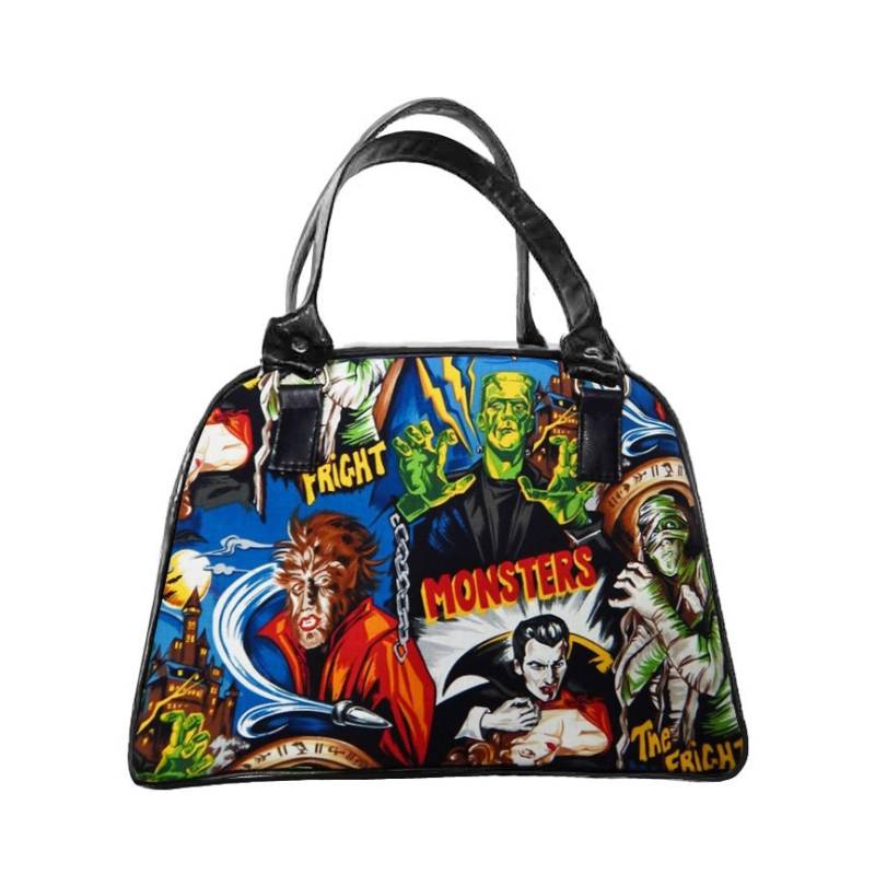 Us Handgemachte Handtasche Medium Bowler Bag Satchel Style Mit "Monster" Glänzend Schimmern Schwarz Side Pattern Tasche Geldbeutel, Neu von HandmadeFashion