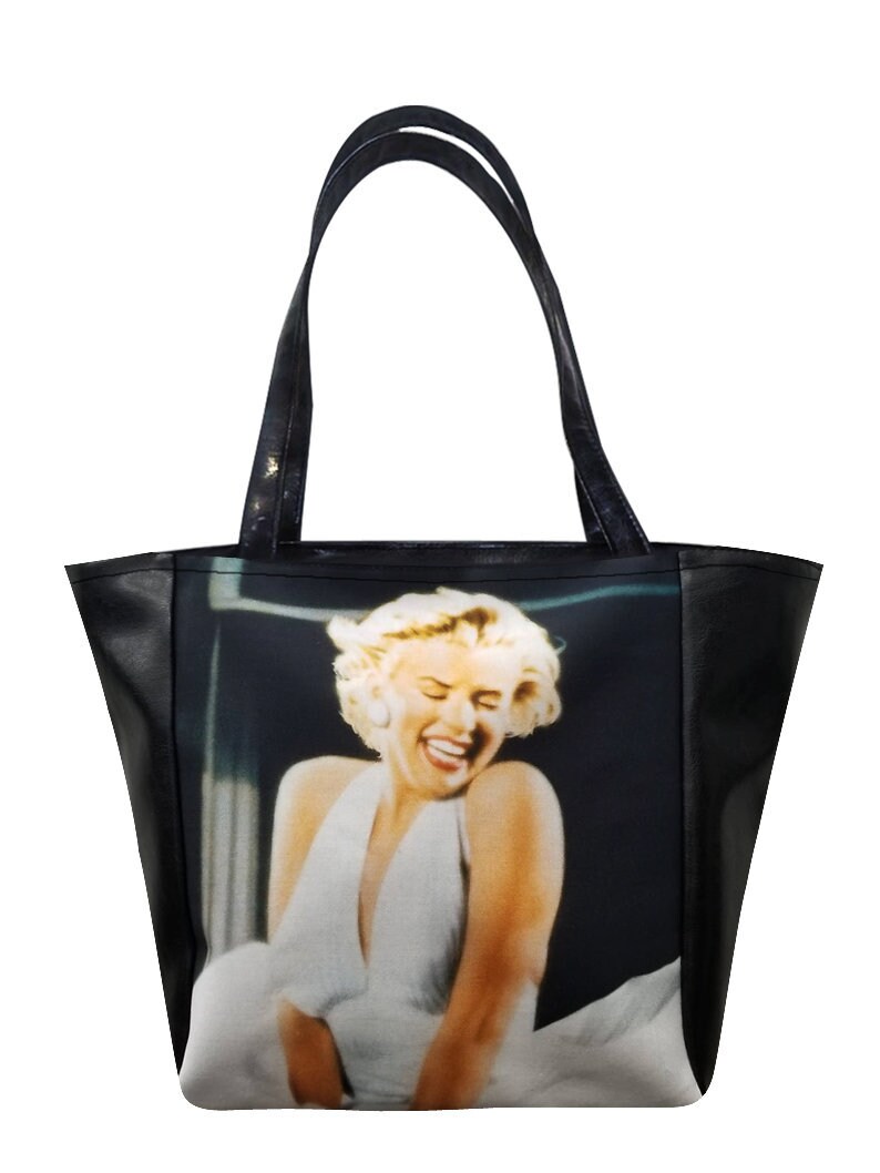 Us Handgemachte Handtasche Shopping Travel Schultertasche Stil Mit "Marilyn" Vinyl Schwarz Seitenmuster Muster Geldbörse, Baumwolle, Neu von HandmadeFashion