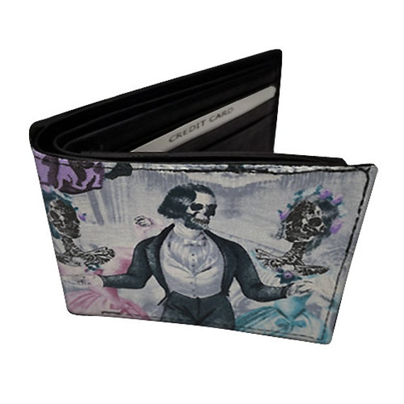 Us Handmade Bi-Fold Unisex Portemonnaie Mit "Victorian Skeleton Dancing" Muster Baumwollstoff, Selten, Neu von HandmadeFashion