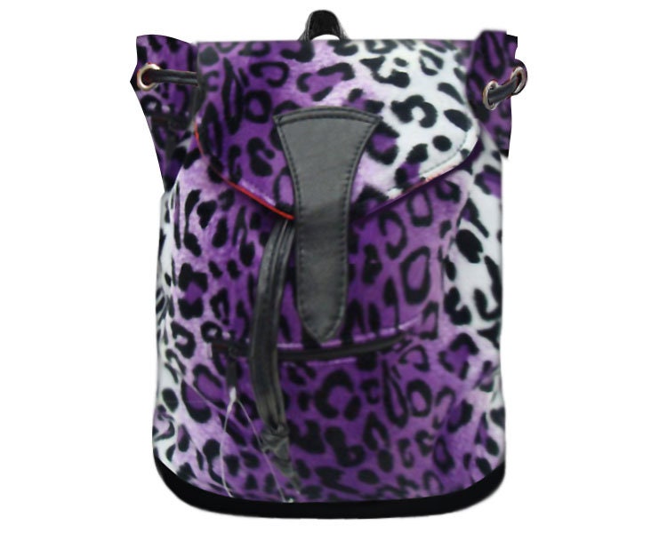 Us Handmade Großer Rucksack Stil Verstellbarer Henkel Mit "Animal Print Leopard Purple" Gothic Muster Handtasche, Baumwollstoff von HandmadeFashion