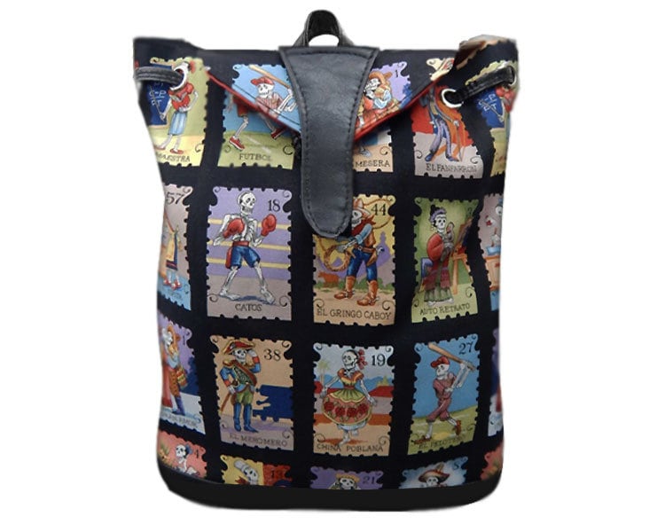 Us Handmade Großer Rucksack Stil Verstellbarer Henkel Mit "Cartas Loteria" Halloween Gothic Muster Handtasche, Baumwollstoff von HandmadeFashion