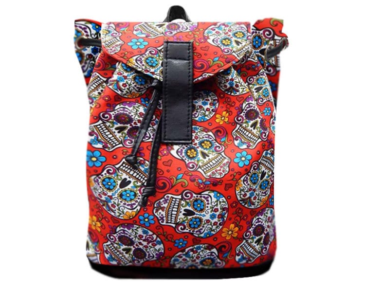 Us Handmade Großer Rucksack Stil Verstellbarer Henkel Mit "Folkloric Sugar Skulls" Muster Geldbörse Handtasche, Baumwollstoff von HandmadeFashion