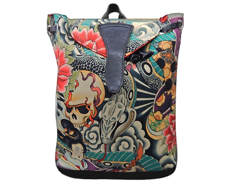 Us Handmade Großer Rucksack Stil Verstellbarer Henkel Mit "Japanese Woman Zen Charmers" Halloween Muster Geldbörse Handtasche, Baumwollstoff von HandmadeFashion