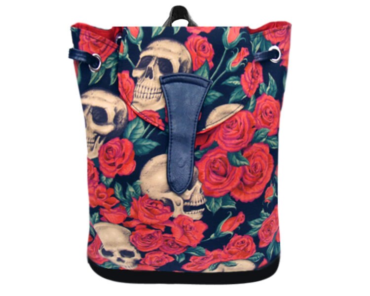 Us Handmade Großer Rucksack Stil Verstellbarer Henkel Mit "Resting in Red Roses" Halloween Gothic Muster Handtasche, Baumwollstoff von HandmadeFashion